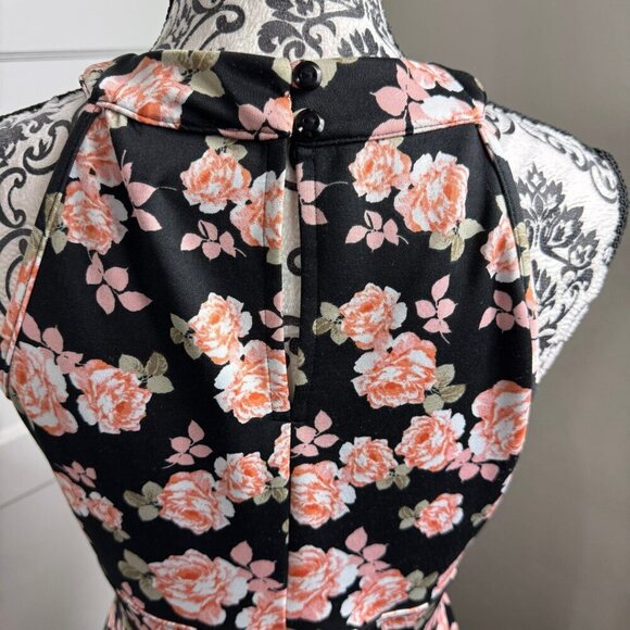 Sweet Storm black and pink floral mesh cut out high neck mini dress. - Picture 7 of 9